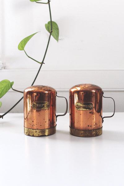 Vintage Copper and Brass Salt and Pepper Shakers