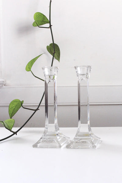 Vintage 24% Full Lead Crystal Tall Candle Holders Pair Austria