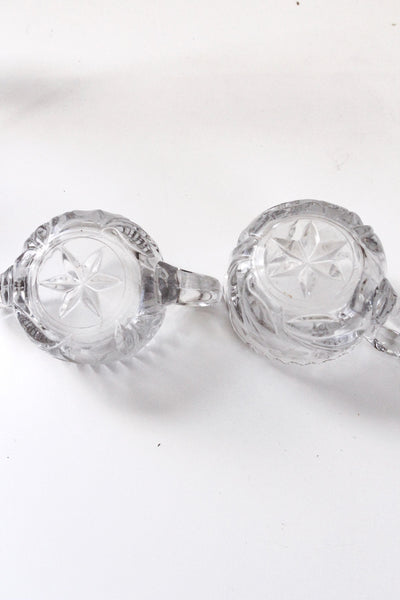Vintage Pressed Lead Glass Cream Sugar Set Floral Design