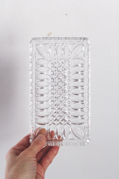Vintage Federal Glass Windsor Pattern Clear Glass Rectangular Tray Trinket Dish