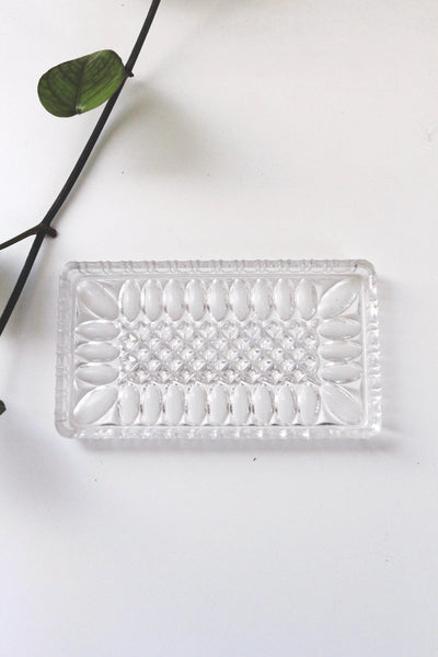 Vintage Federal Glass Windsor Pattern Clear Glass Rectangular Tray Trinket Dish