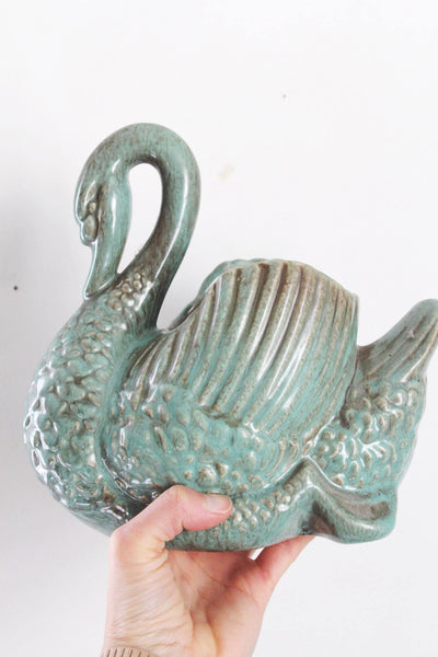Vintage Turquoise Ceramic Gonder USA Pottery Swan Planter
