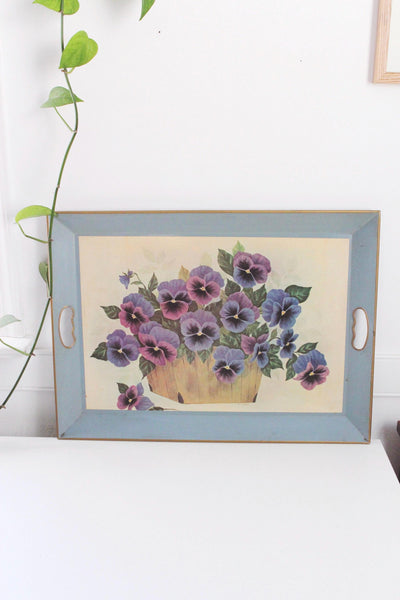 Vintage F. Massa Pansy Floral Nashco Large Metal Serving Tray