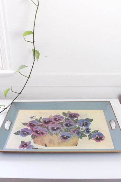 Vintage F. Massa Pansy Floral Nashco Large Metal Serving Tray