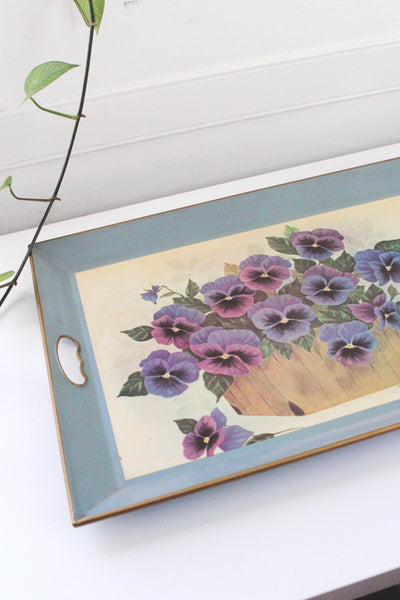 Vintage F. Massa Pansy Floral Nashco Large Metal Serving Tray