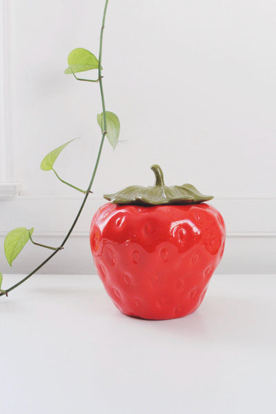 Vintage Metlox Ceramic Strawberry Cookie Jar Canister