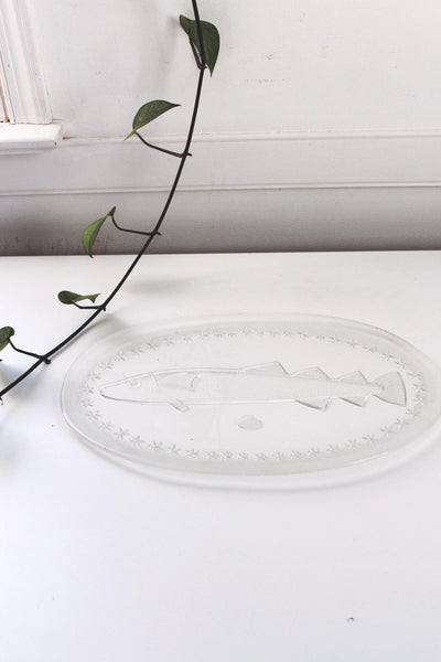 Vintage Etched Glass Fish Serving Platter Tray Dish