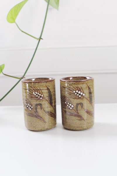 Vintage Hand Painted Wheat Otagiri Japan Stoneware Tumblers