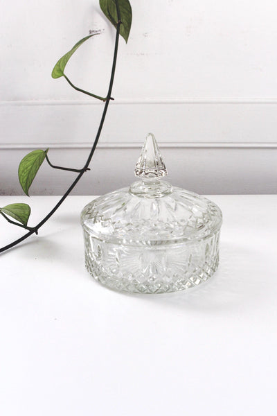 Vintage Indiana Glass Clear Princess Covered Candy Dish Trinket Box