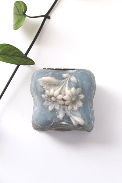 Vintage Blue Incolay Stone Flower Hinged Jewelry Box