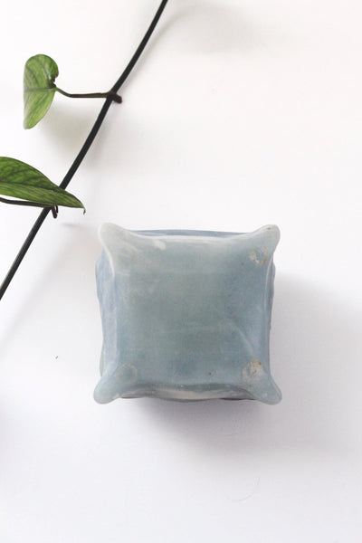 Vintage Blue Incolay Stone Flower Hinged Jewelry Box