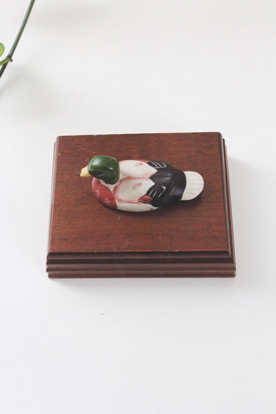 Vintage Wood Hand Painted Mallard Duck Card Jewelry Trinket Box