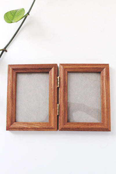 Vintage Oak Wood Bi-fold Double Hinged Picture Frame