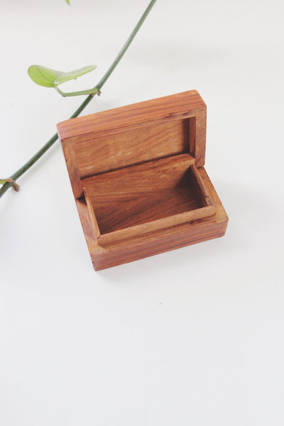 Vintage Small Celestial Wood Brass Inlay Moon Stars Trinket Box