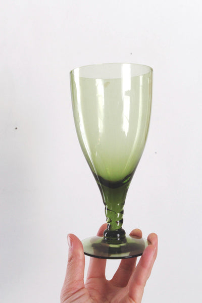 Vintage Seneca Glass Pirouette Green Iced Tea Glasses Water Goblets 6.75" | Sold Individually