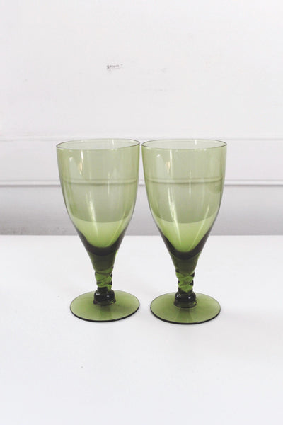 Vintage Seneca Glass Pirouette Green Iced Tea Glasses Water Goblets 6.75" | Sold Individually