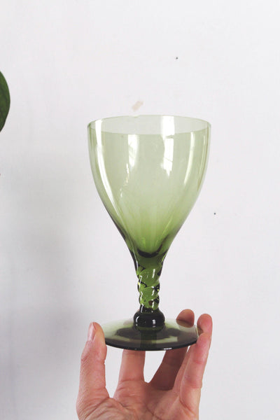 Vintage Seneca Glass Pirouette Green Iced Tea Glasses Water Goblets 6"