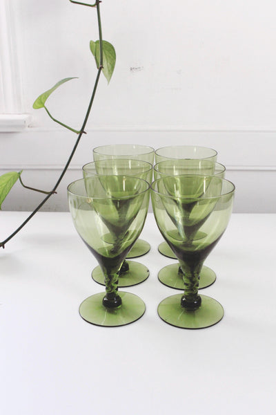 Vintage Seneca Glass Pirouette Green Iced Tea Glasses Water Goblets 6" | Sold Individually