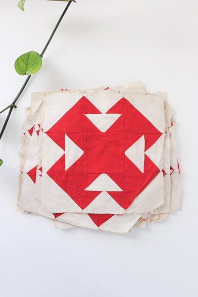 Vintage Antique Traditional Red Hand Stitched Quilt Block