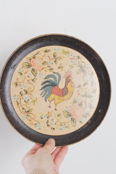Vintage Hand Painted Isco Rooster Paper Mache Plate Wall Hanging