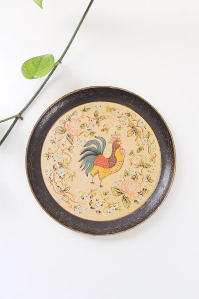 Vintage Hand Painted Isco Rooster Paper Mache Plate Wall Hanging