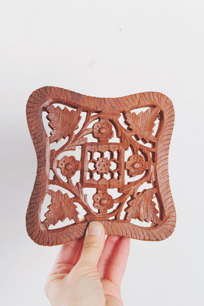 Vintage Hand Carved Wooden Trivet India