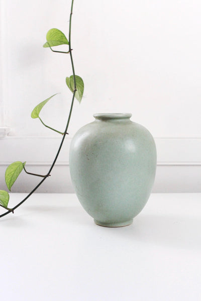 Vintage Hand Made Studio Pottery Sage Green Matte Glaze Ceramic Vase