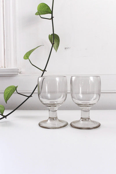 Vintage Heavy Thick Glass Wine Water Goblets Pair