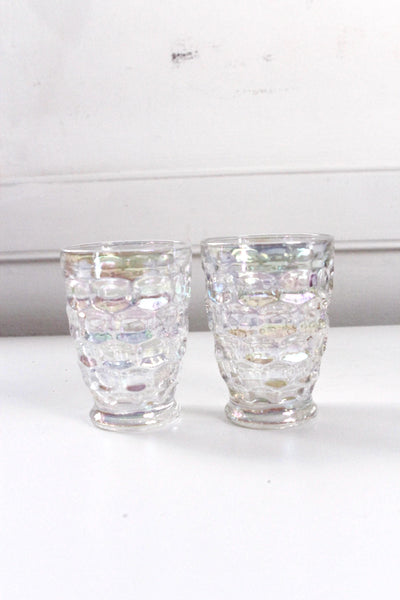 Vintage Federal Glass Thumbprint Iridescent Juice Glass Set Pair