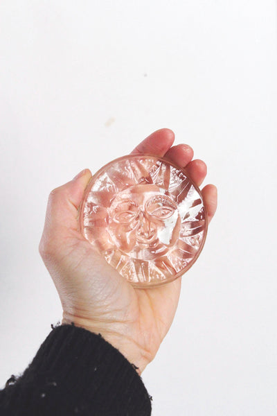 Vintage Solid Thick Clear Glass Sun Disc Paperweight | Sold Individually