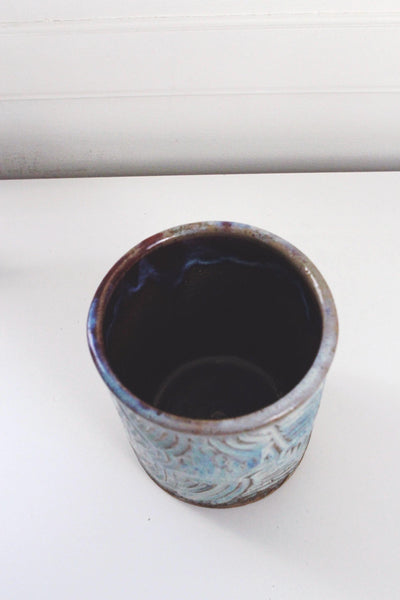 Hand Crafted Studio Pottery Blue Purple Scallop Planter Vase