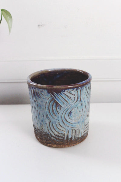 Hand Crafted Studio Pottery Blue Purple Scallop Planter Vase
