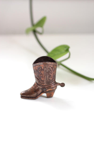 Vintage Copper Cowboy Boot Miniature Vase Holder Figurine