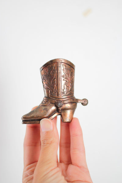 Vintage Copper Cowboy Boot Miniature Vase Holder Figurine