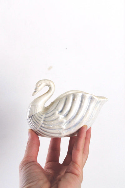 Vintage Iridescent Ceramic Swan Plante Cachepot Trinket Holder