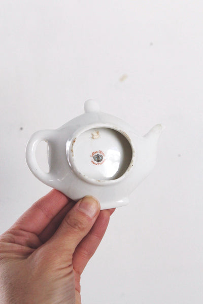 Vintage Lefton China Hand-Painted Blue Paisley Teapot-Shaped Tea Bag Holder
