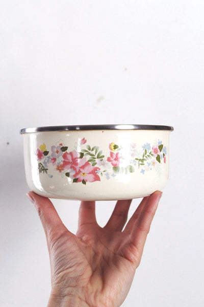 Vintage Kobe Enamelware Floral Nesting Bowls Set of 3