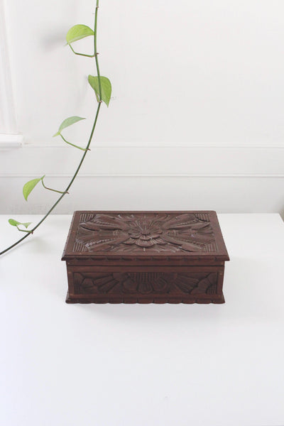 Vintage Antique Swiss Black Forest-Style Hand-Carved Linden Wood Box