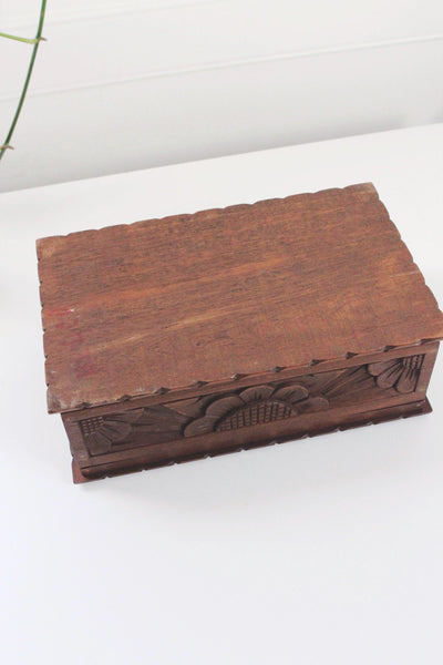 Vintage Antique Swiss Black Forest-Style Hand-Carved Linden Wood Box
