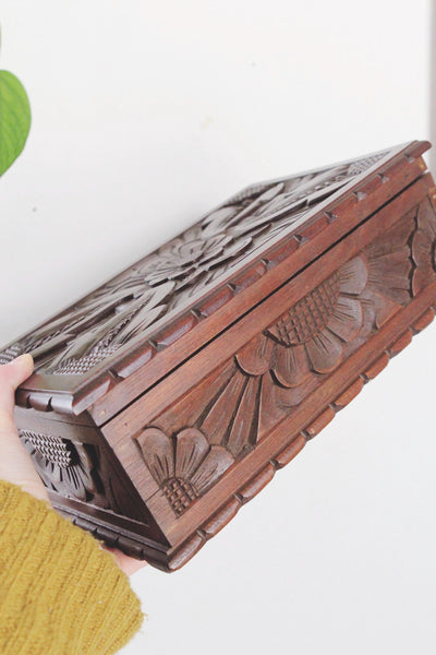 Vintage Antique Swiss Black Forest-Style Hand-Carved Linden Wood Box