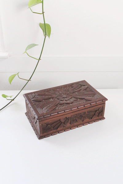 Vintage Antique Swiss Black Forest-Style Hand-Carved Linden Wood Box