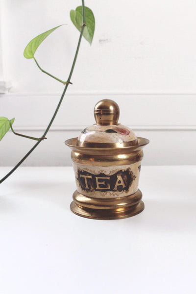 Vintage Hand-Painted Floral Brass Enamel Tea Coffee Sugar Kitchen Canisters Set of 3