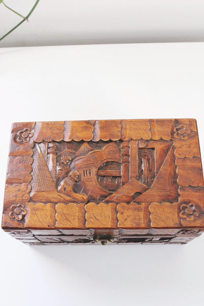 Vintage Hand-Carved Chinese Camphor Wood Trinket Jewelry Box