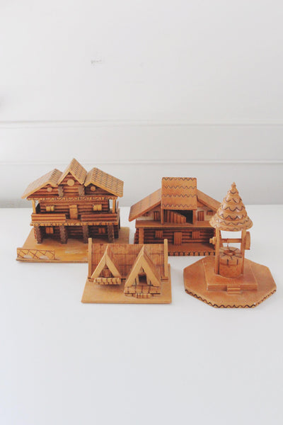 Vintage Handmade Miniature Norwegian Wooden Log Cabin | Sold Individually