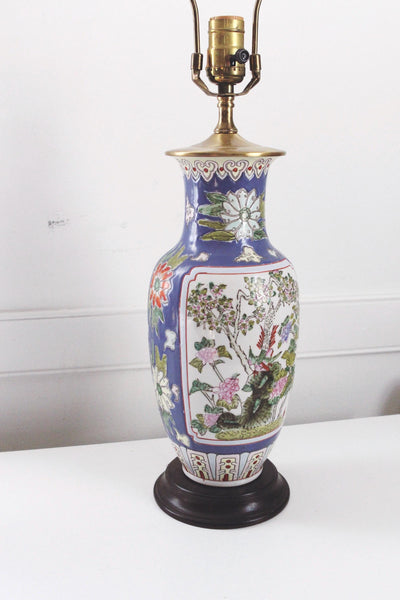 Vintage Chinese Chinoiserie Floral Porcelain Ceramic Ginger Jar Table Lamp