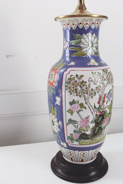 Vintage Chinese Chinoiserie Floral Porcelain Ceramic Ginger Jar Table Lamp