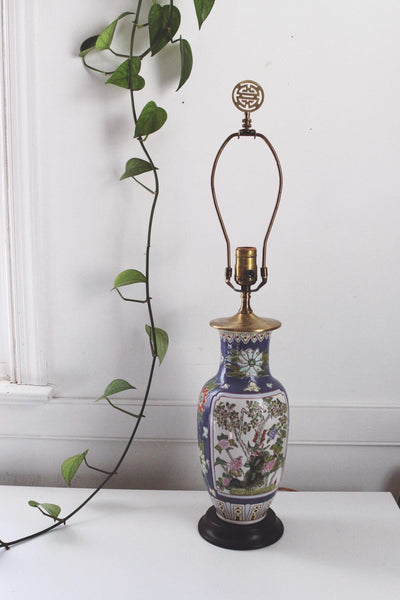 Vintage Chinese Chinoiserie Floral Porcelain Ceramic Ginger Jar Table Lamp