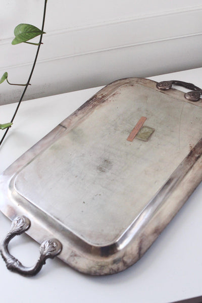 Vintage Ornate Victorian-Style Silver Plated Engraved Serving Tray Handled