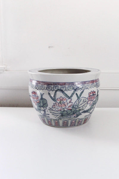 Vintage Chinese Chinoiserie Floral Porcelain Fishbowl Planter Pot