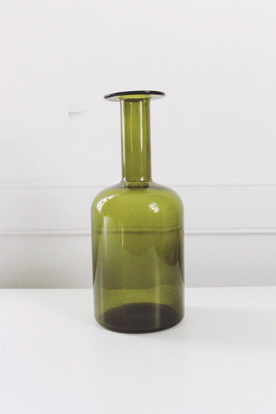Vintage 60s Otto Brauer Holmegaard Gulvvase Olive Green Glass Vase